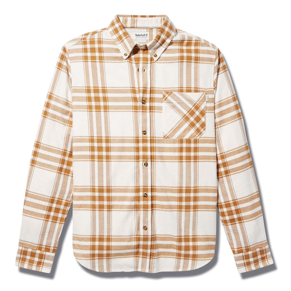 Timberland Mens Shirts Back River Heavy Flannel - Brown/White - India HU6351280